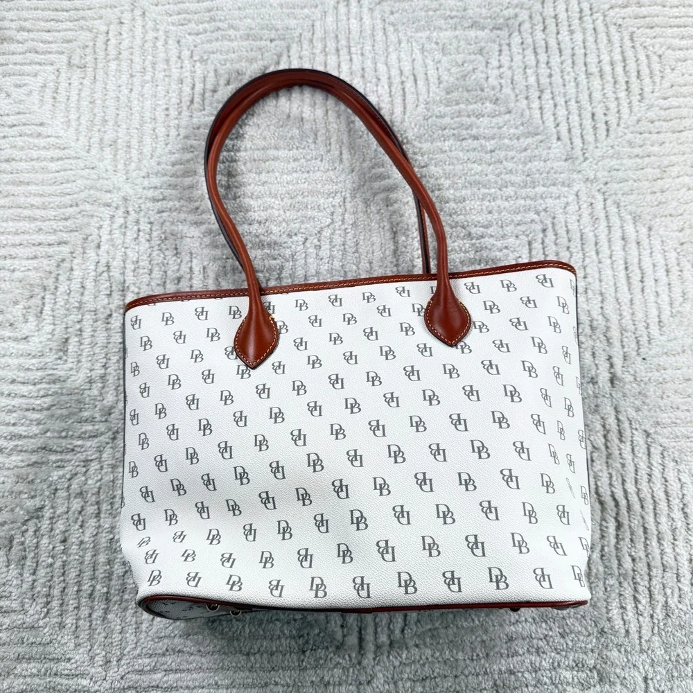 Dooney & Bourke Monogram Tote Bag Medium White DB Shoulder Bag Gretta Preppy